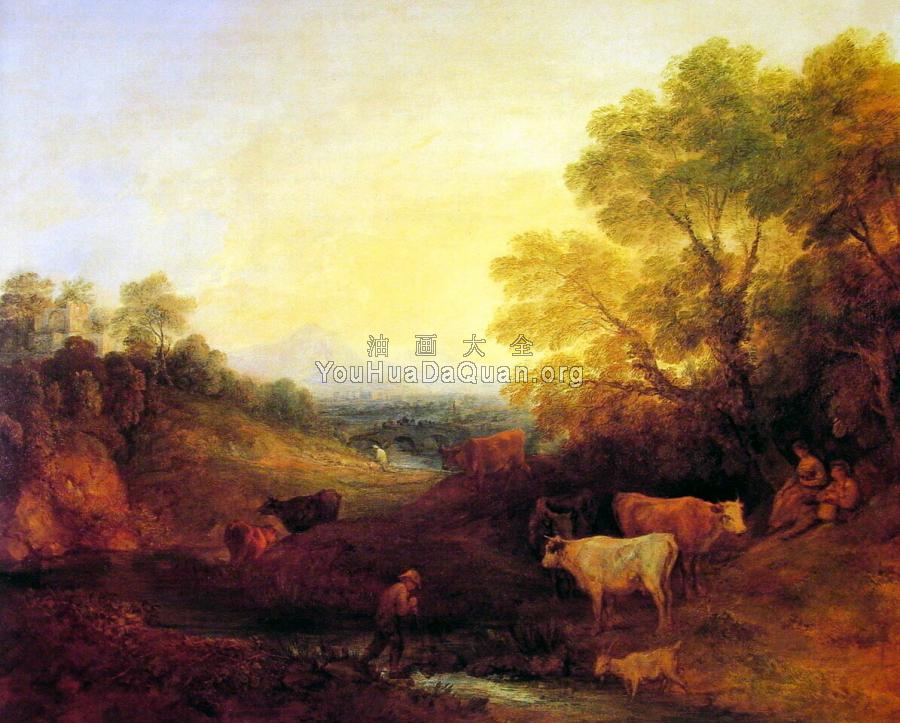Landscape with Cattle - 托马斯·庚斯博罗